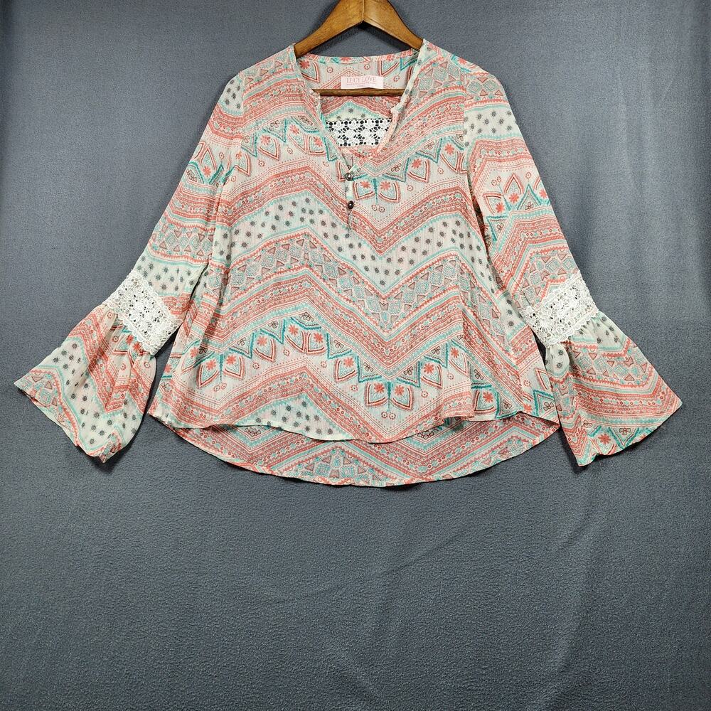 Lucy Love Lily Palm Womens Blouse Small Peasant Cottage Boho Vintage 90s Y2K USA